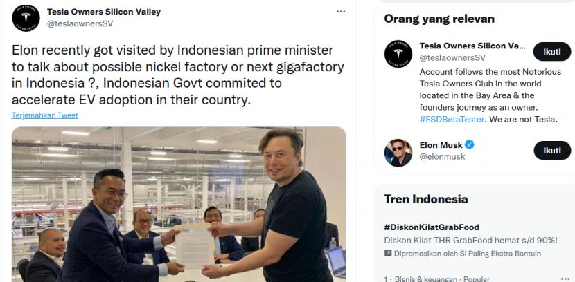 Rombongan Luhut bertemu dengan bos Tesla, Ellon Musk.