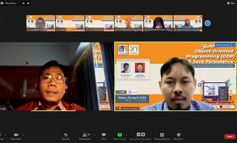 Universitas Nusa Mandiri (UNM)  melalui Program Studi (prodi) Informatika, Fakultas Teknologi Informasi (FTI) sukses menggelar workshop tentang Object Oriented Programming (OOP) with Java Persistence.