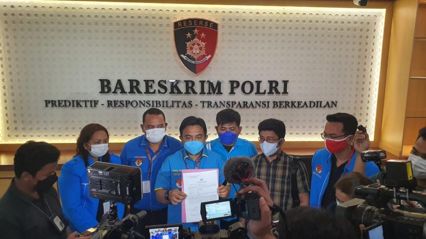 Ketua Umum DPP Komite Nasional Pemuda Indonesia (KNPI), Haris Pertama di Markas Bareskrim Polri, Jakarta Selatan, Rabu (5/1/2022).