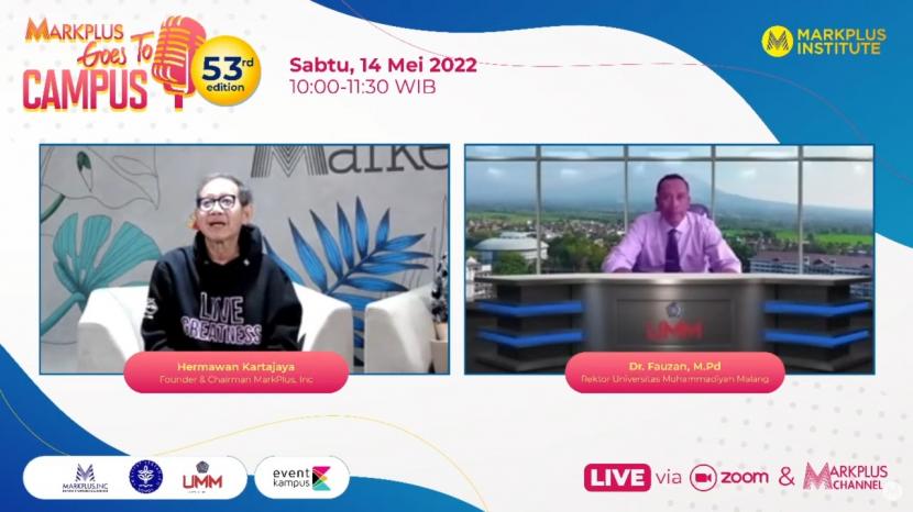 Rektor Universitas Muhammadiyah Malang (UMM), Fauzan saat menjadi salah satu narasumber di talkshow Markplus Institute Goes to Campus. Agenda ini dilangsungkan secara daring melalui Zoom dan YouTube, beberapa waktu lalu.