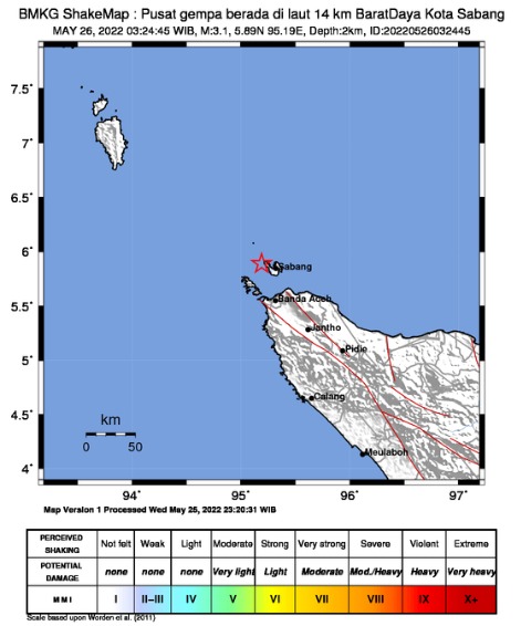Gempa Magnitudo 3,1 Guncang Kota Sabang, Tak Berpotensi Tsunami