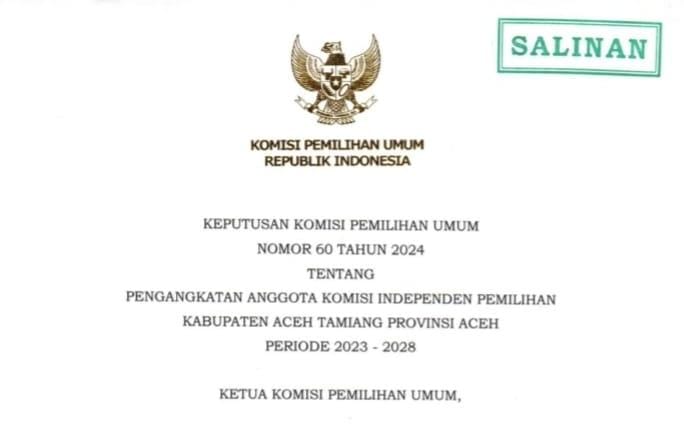 KPU Tetapkan Anggota KIP Aceh Tamiang dan Aceh Besar, Pj Bupati Diminta Segera Lantik