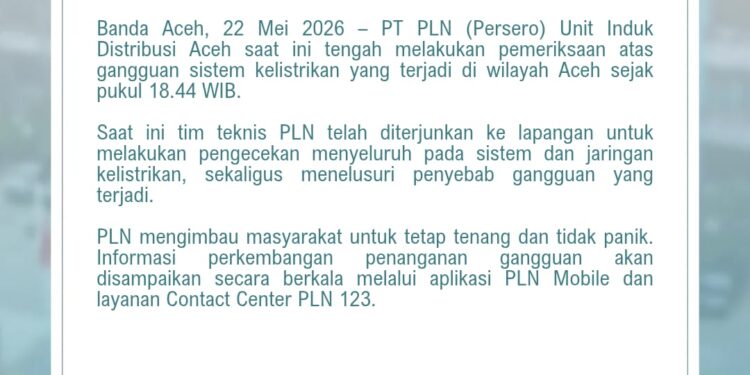 PLN Selidiki Gangguan Kelistrikan di Sejumlah Wilayah Aceh